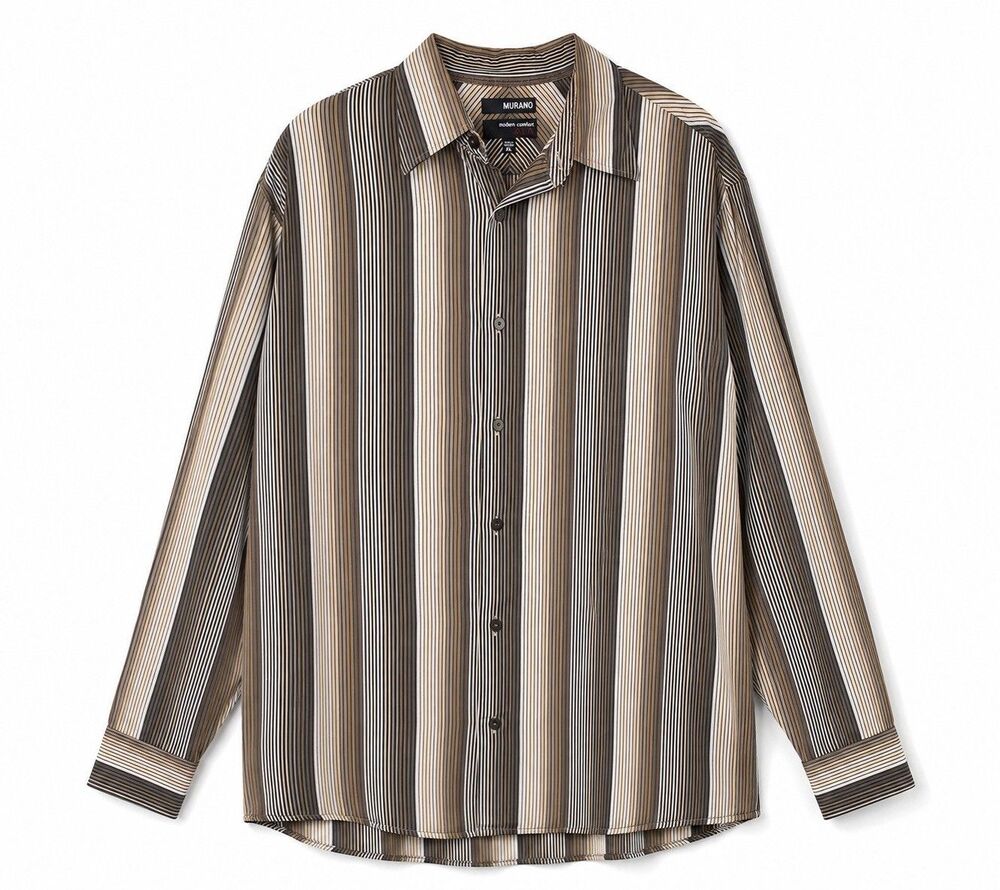 Murano Men’s Modern Comfort XLA Button Up Striped Dress Shirt Size XL Brown